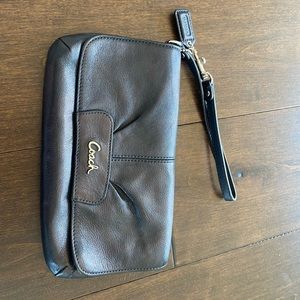 Coach large black wristlet clutch